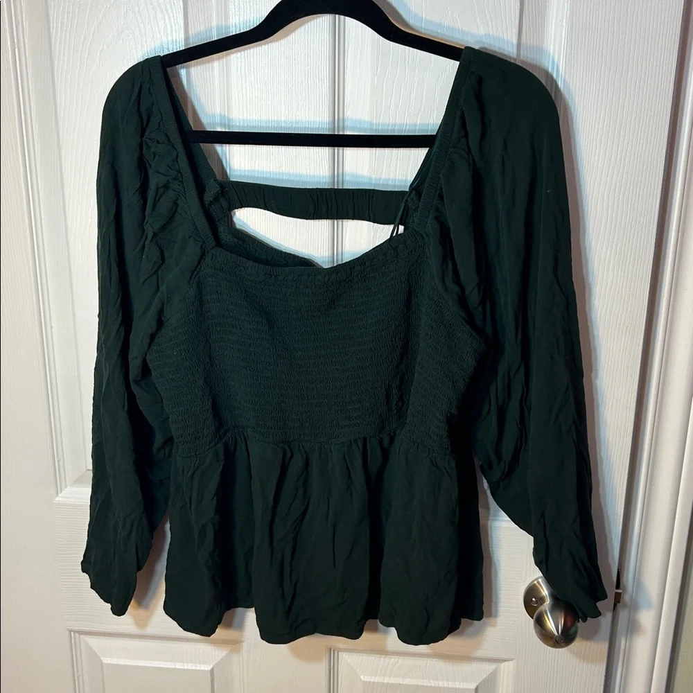 Old Navy Long Sleeve Smocked Peplum Blouse Dark Bottle Green size XXL - Picture 3 of 6